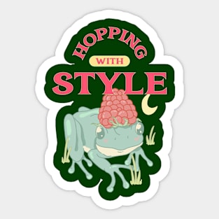 “Hopping With Style” Glamorous Frog Wearing Raspberry As A Hat Sticker